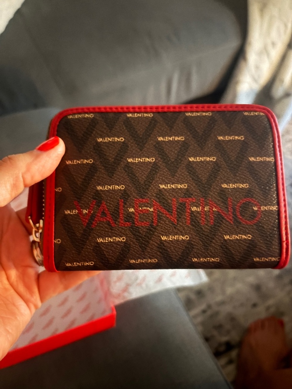 Valentino Marilyn Zip Around Wallet in Brown & Red Leather
